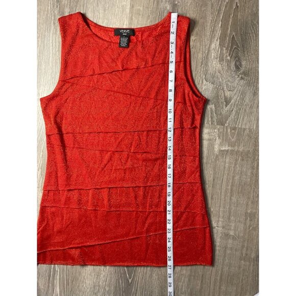 Verve Red Sleeveless Gold Metallic Thread Ruffle Shell Tank Top Sz L - Picture 8 of 9